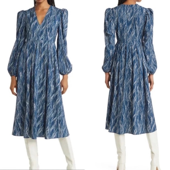 Chelsea28 Dresses & Skirts - Chelsea28 Nordstrom Celeste Stripe Blue-Ivory Midi Dress V-neck , size M